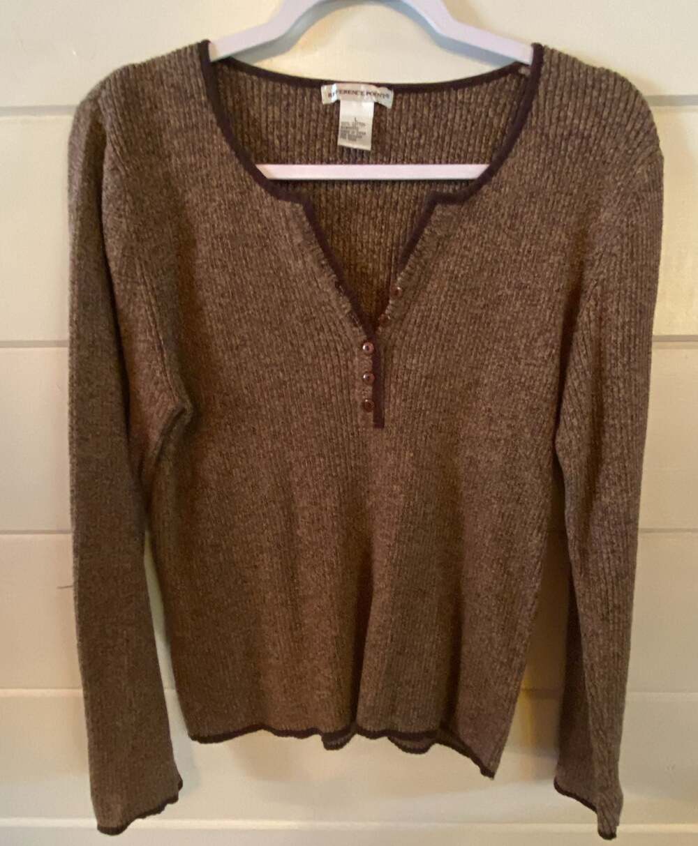 Reference Point Vintage Y2K Brown Ribbed Knit Henley Long Sleeve Sweater Size L